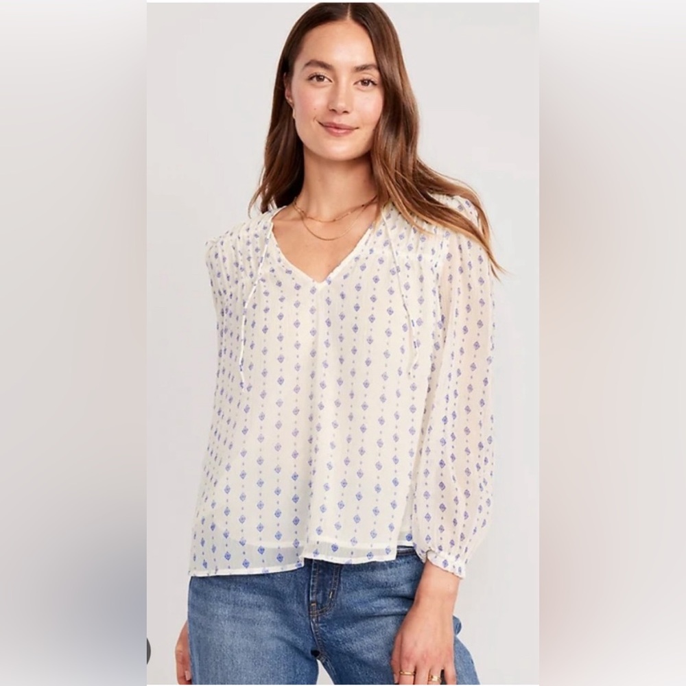 Light Cream Floral Print V-Neck Women's Blouse